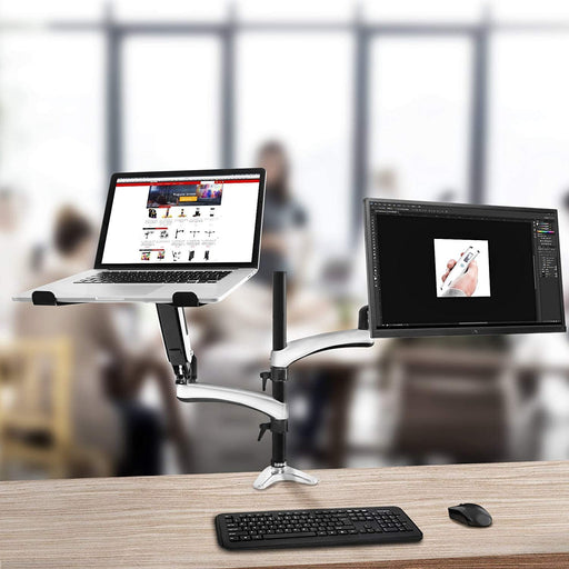 Duronic DM65L1X1 Supporto monitor da scrivania con morsetto e piattaforma per PC portatile  Braccio porta monitor Regolazione omnidirezionale - Compatibile con schermi TV per VESA standard