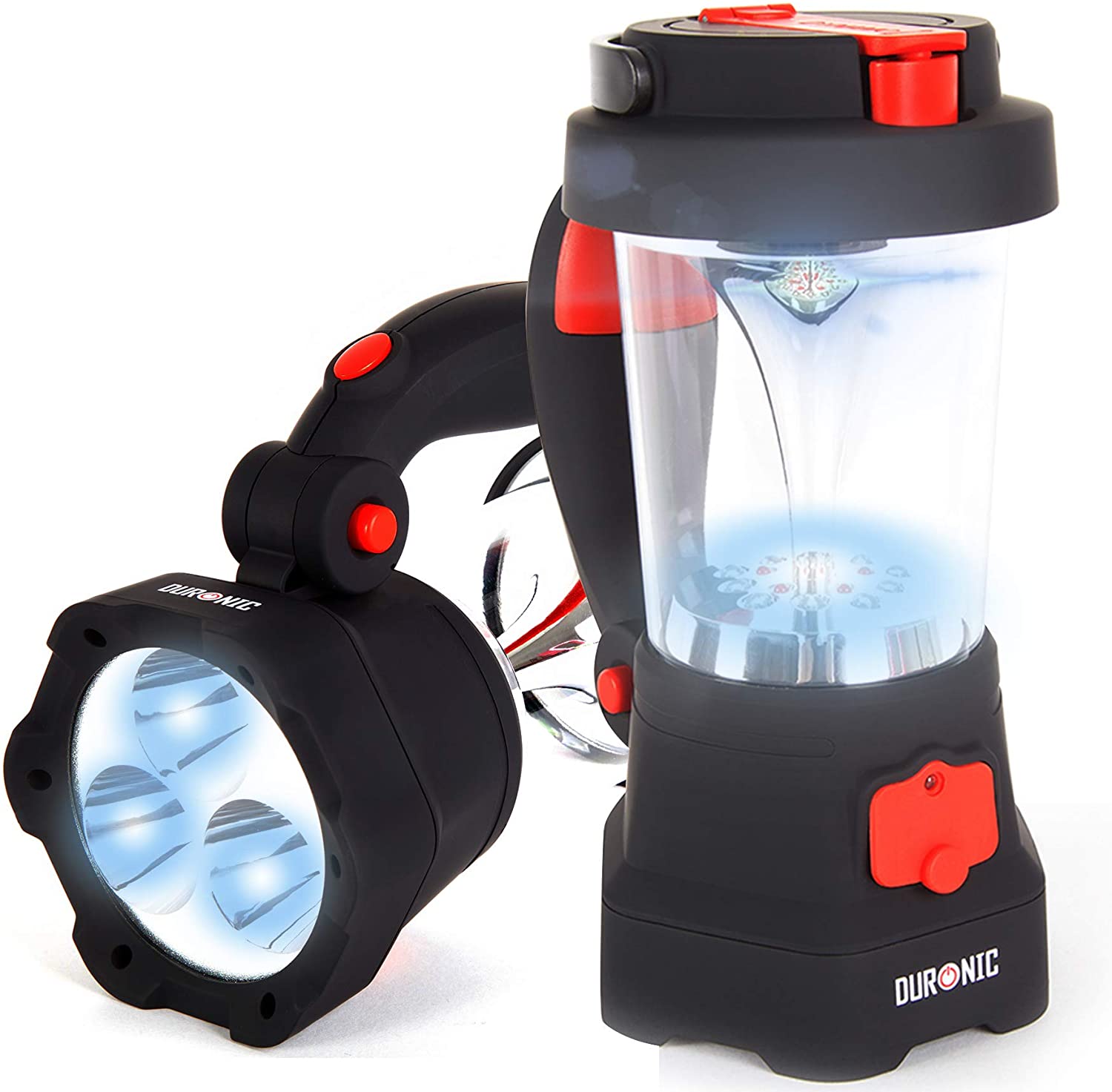 Duronic Hurricane Torcia ricaricabile 4 in 1  Ricaricabile a mano dinamo o USB - Lanterna d'emergenza con luce rossa - Carica batteria per cellulare d'emergenza - Scomparto per cavi