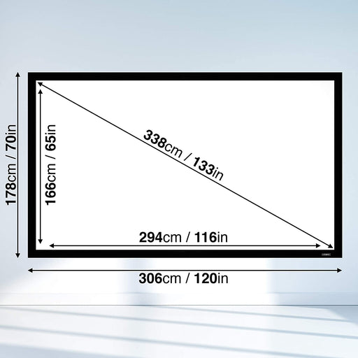 Duronic FFPS133 / 169 Schermo di proiezione a cornice rigida da 133” formato 16:9 - Guadagno +1 montaggio a parete – Immagine ad alta definizione HD – Ideale per home theater, aula, ufficio