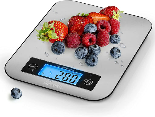 Duronic KS1007 Bilancia da cucina - Bilancia ad alta precisione con display digitale retro illuminato - Portata 1g / 5 kg - Piattaforma in acciaio INOX - Ideale per cucina e pasticceria