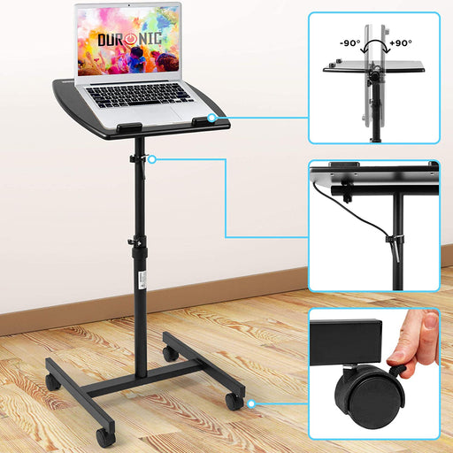 Duronic WPS27 Supporto per proiettore e scrivania ergonomica | Altezza e inclinazione regolabile | Piattaforma 50x40 cm | Capacità 10 kg | Tavolo multiuso su ruote | Scrivania portatile per laptop