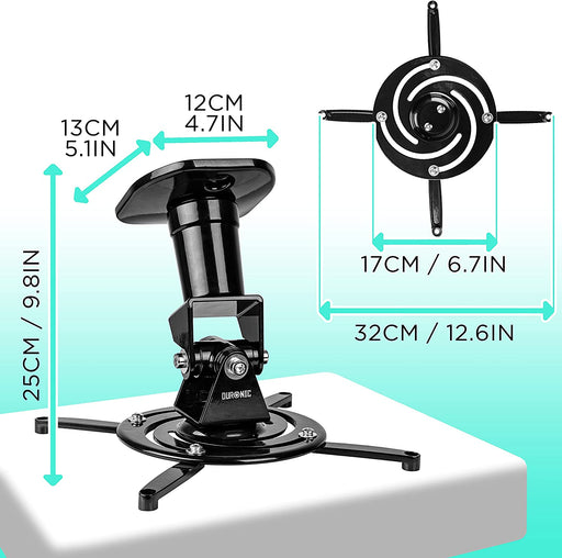 Duronic PB01XB Supporto universale per proiettore 10kg distanza dal soffitto 218mm montaggio parete / muro / soffitto staffa videoproiettore per casa ufficio sale riunioni