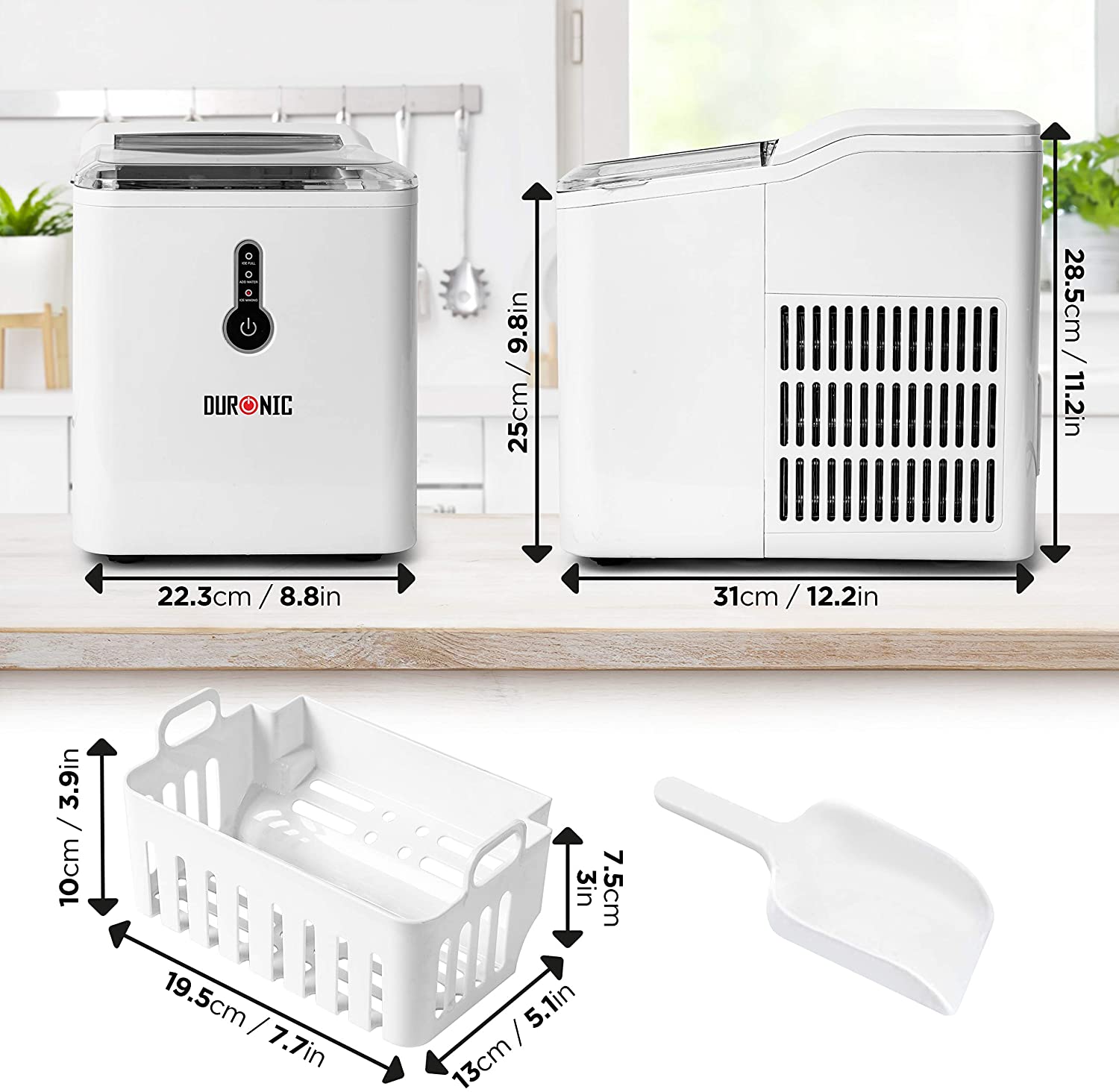 Duronic ICM120 Macchina per cubetti di ghiaccio 120W | 12 kg in 24h | Ghiaccio pronto in 7 min | Fabbricatore ghiaccio cestello 600 g | Serbatoio da 1,5 L l Paletta inclusa | Senza Impianto Idraulico