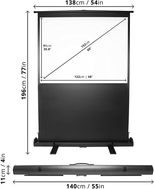 Duronic FPS60 /43 schermo di proiezione 80” formato 4:3 / 122 X 91 cm - telo proiettore retrattile auto-portante per videoproiettore Full HD 3D 4K - Home cinema home theater ufficio