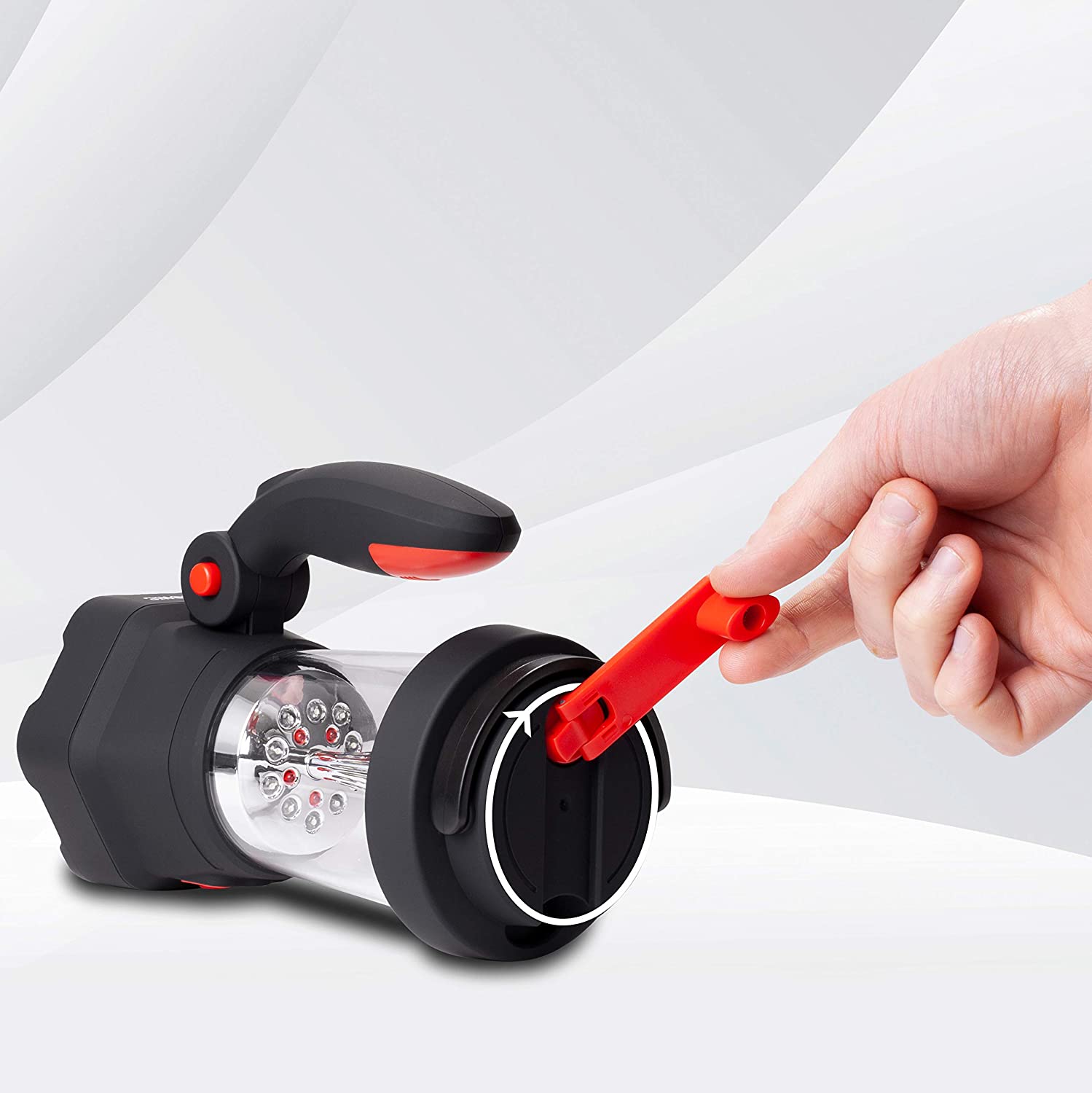 Duronic Hurricane Torcia ricaricabile 4 in 1  Ricaricabile a mano dinamo o USB - Lanterna d'emergenza con luce rossa - Carica batteria per cellulare d'emergenza - Scomparto per cavi