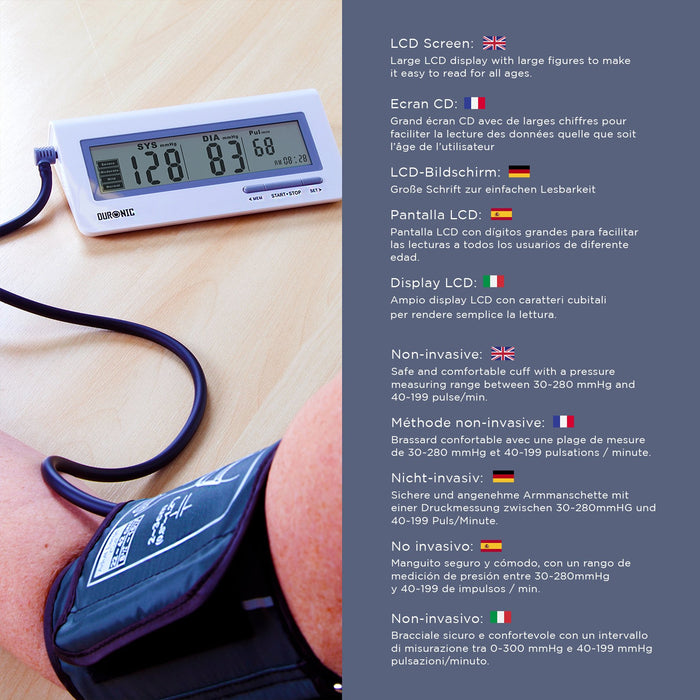 Duronic BPM400 Misuratore di pressione sanguigna da braccio automatico manicotto 22-42 cm – Certificato medicalmente – Rilevatore digitale di pressione arteriosa aritmia e battito cardiaco – Ampio display LCD