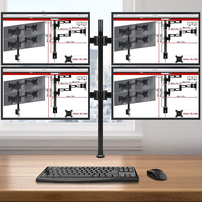 Duronic DM254 Supporto da scrivania per 4 monitor 13” – 27” staffa schermo con quattro braccia estensorie e morsetto VESA MAX 100 x 100mm portata 8kg per braccio