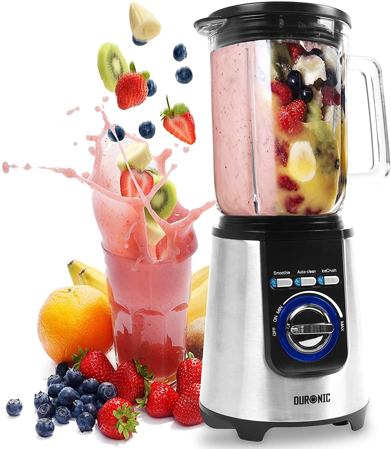 Duronic BL1200T Frullatore elettrico 1200W con caraffa in tritan 1,8L e 4 lame | 3 Funzioni e velocità variabile | Blender con funzione tritaghiaccio e auto pulizia | Mixer Smoothie Frullati Granite