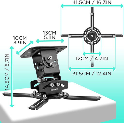 Duronic PB03XB Supporto universale per proiettore 13.6kg distanza dal soffitto 154mm montaggio parete / muro / soffitto staffa videoproiettore per casa ufficio sale riunioni