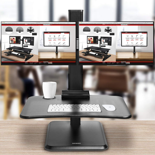 Duronic DM05D15 BK Postazione Lavoro  Altezza regolabile 7-44cm - Ampia Piattaforma 65-51cm - Portata 2kg  Scrivania ergonomica con supporto per 2 schermi - Lavorare in Piedi o seduti