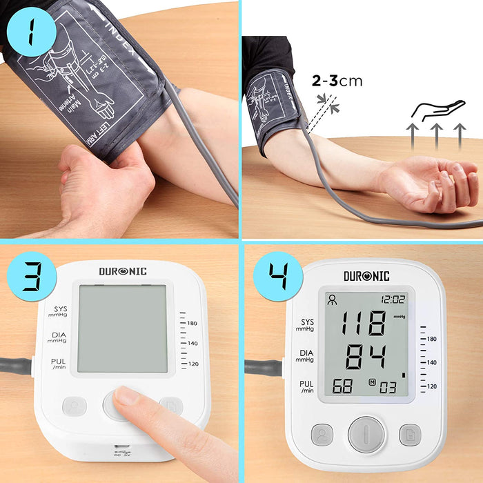 Duronic BPM200 Misuratore di pressione sanguigna automatica da braccio – Ampio display LCD – Memoria fino a 99 misurazioni – Manicotto da 22 – 36 cm – Rivelamento di aritmia