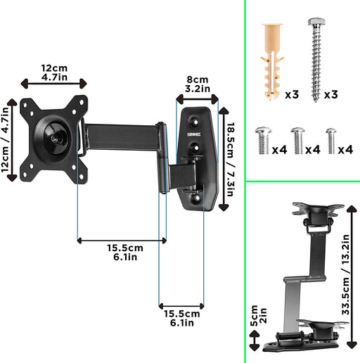 Duronic TVB1120 Supporto TV da parete regolabile e articolato per schermi LED LCD curvi monitor 13  30 portata 18kg  ultra sottile compatibile con vesa 100 x 100 mm