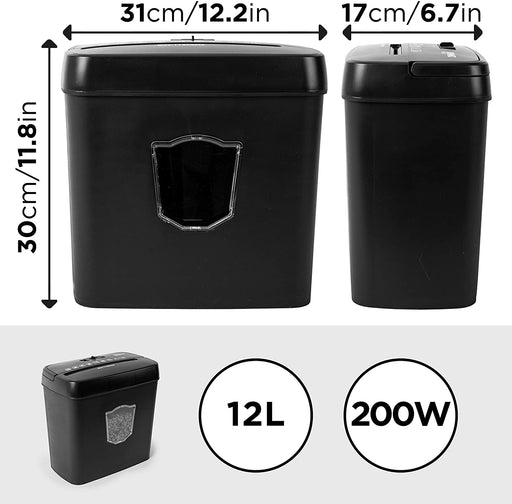 Duronic PS712 Distruggidocumenti elettrico 200W - 5x A4 Taglio incrociato - Capacità 12L - Cestino rimovibile - Protezzione surriscaldamento - Conforme RGPD - Per casa o ufficio