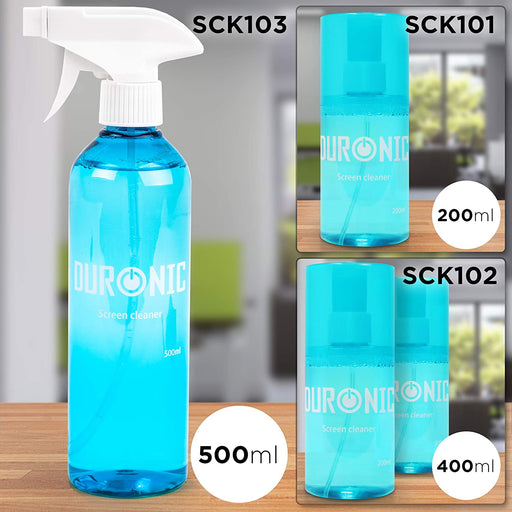 Duronic SCK103 Kit di pulizia - Flacone da 500ml con panno in microfibra e pennello - Detergente liquido PH neutro per monitor TV PC LCD smartphone - Non lascia aloni o macchie