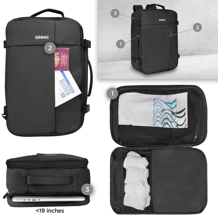 Duronic LB26 zaino da viaggio – bagaglio a mano o da cabina con tasca per laptop o tablet – 48 x 32 x 20 cm - resistente all’acqua – viaggi, sport, scuola, outdoor, daypack