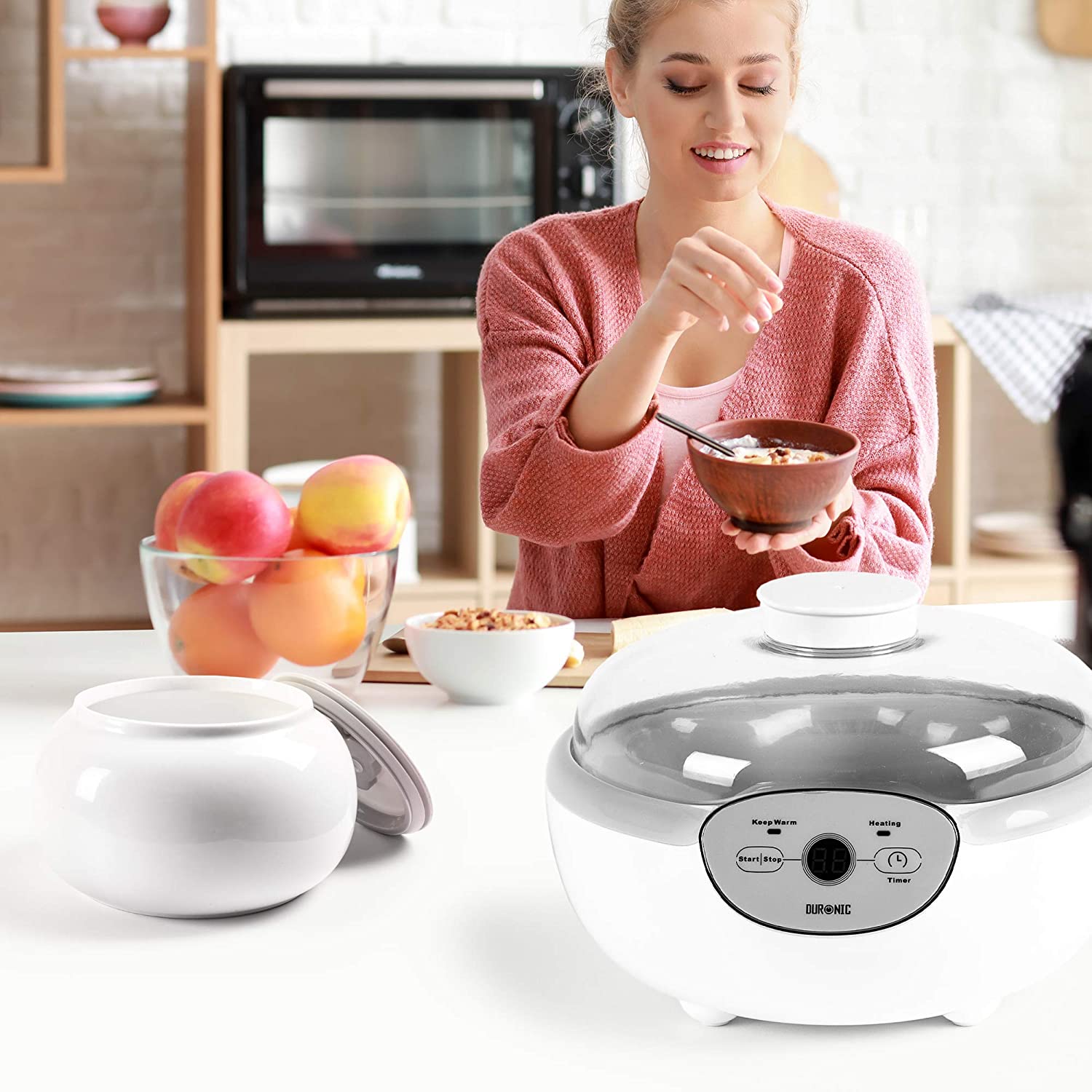 Duronic YM1 Yogurtiera elettrica automatica  1 vasetto in ceramica da 1.5 litri - Macchina per yogurt con display digitale timer impostabile - Ideale per preparare yogurt fatti in casa