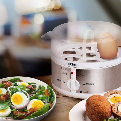 Duronic EB35 WE Cuociuova elettrico 350W Cuoci uova fino a 7 uova Bollitore uova per uova Sode Medie Alla coque Cuocitore di Uova con 2 vassoi per Frittata e uovo in camicia Omelet maker Egg cooker
