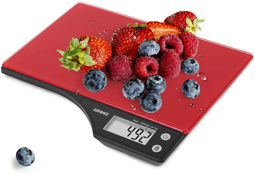 Duronic KS350 Bilancia da cucina - Bilancia ad alta precisione con display digitale - Portata 1g / 5 kg - Piattaforma in vetro Rossa - Funzione Tara - Ideale per cucina e pasticceria