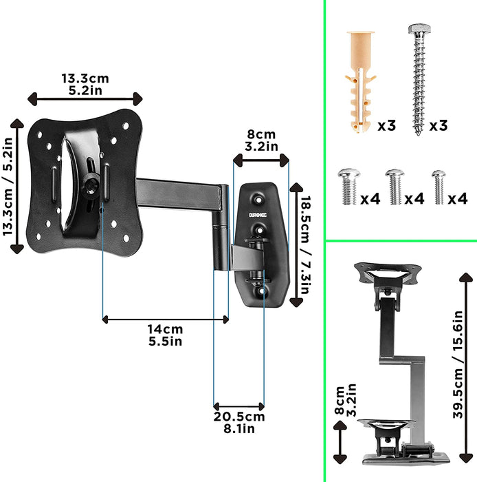 Supporto TV A Parete BONTEC Per Schermi 13-30″ – Braccio Girevole, Inclinabile E Estensibile, VESA 100x100, Max 15kg