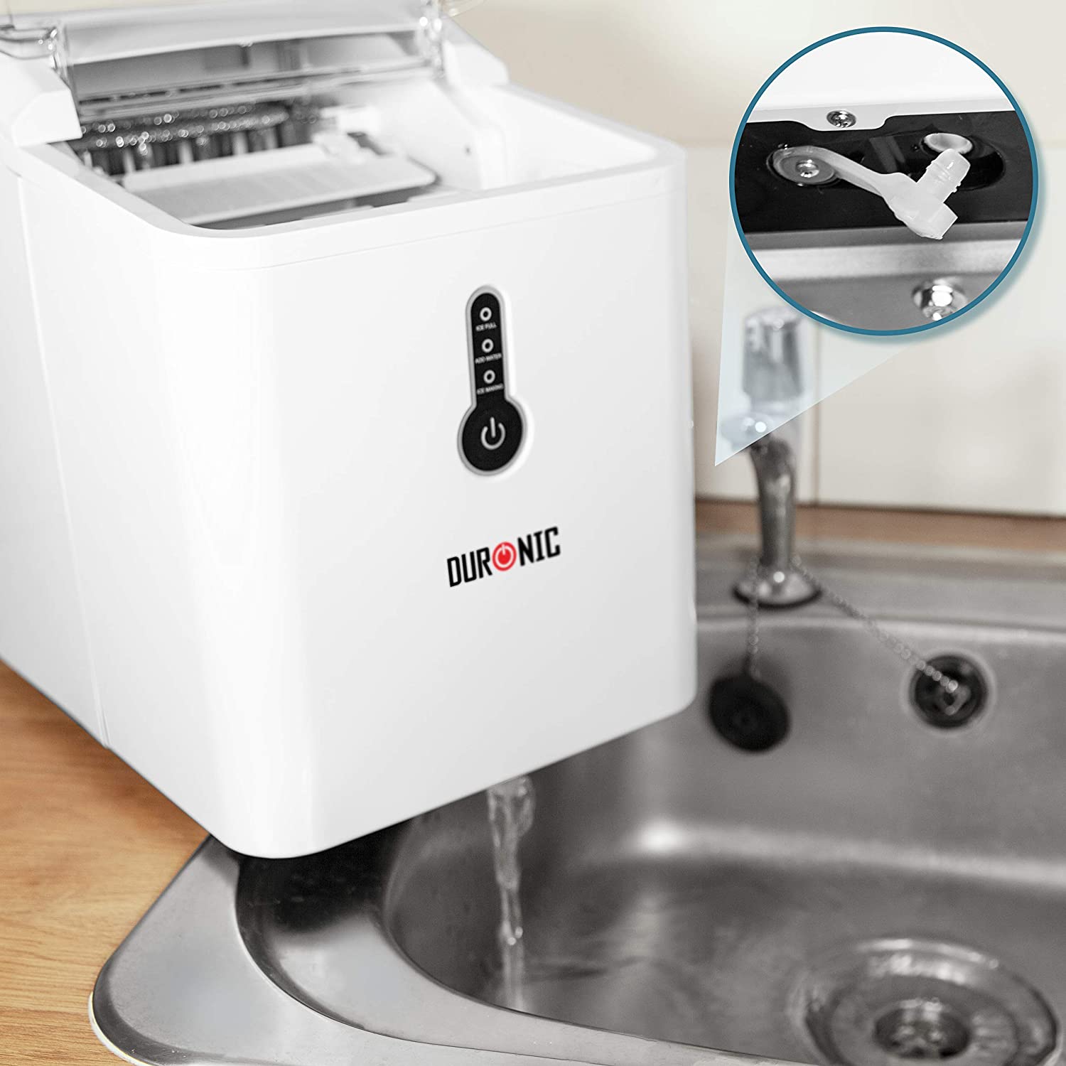 Duronic ICM120 Macchina per cubetti di ghiaccio 120W | 12 kg in 24h | Ghiaccio pronto in 7 min | Fabbricatore ghiaccio cestello 600 g | Serbatoio da 1,5 L l Paletta inclusa | Senza Impianto Idraulico