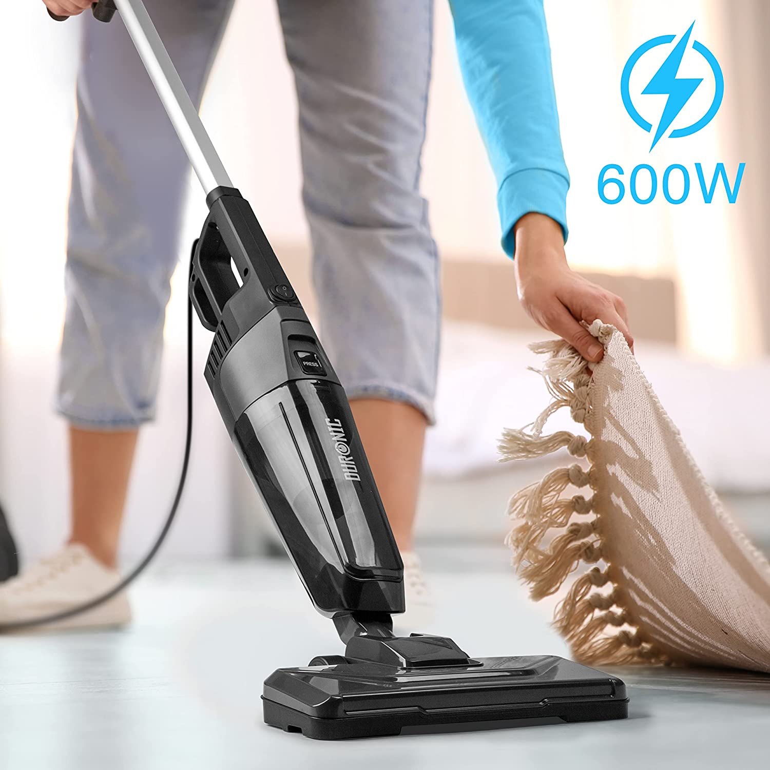 Duronic VC9 Scopa Elettrica 600W | Aspirapolvere verticale 2 in 1 senza sacco | Aspirapolvere e aspirabriciole con 2 filtri HEPA | Accessori inclusi | Ideale per ufficio e casa | Leggera