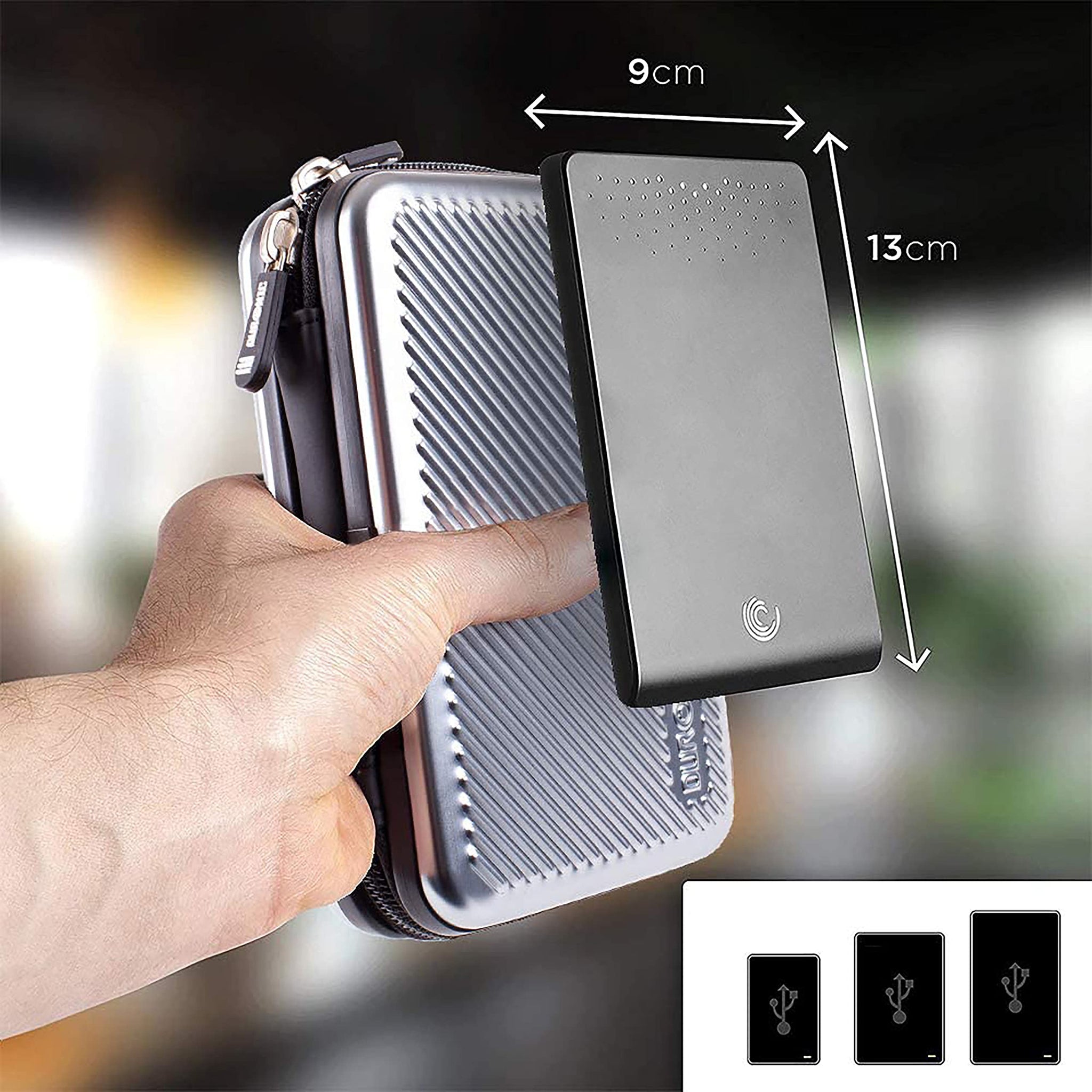 Duronic HDC3 SR Custodia rigida protettiva per disco rigido GPS carica batteria portatile | Borsa per dischi rigidi esterni 11 x 16 cm | Argento | Alluminio antiurto | Leggero e Compatto