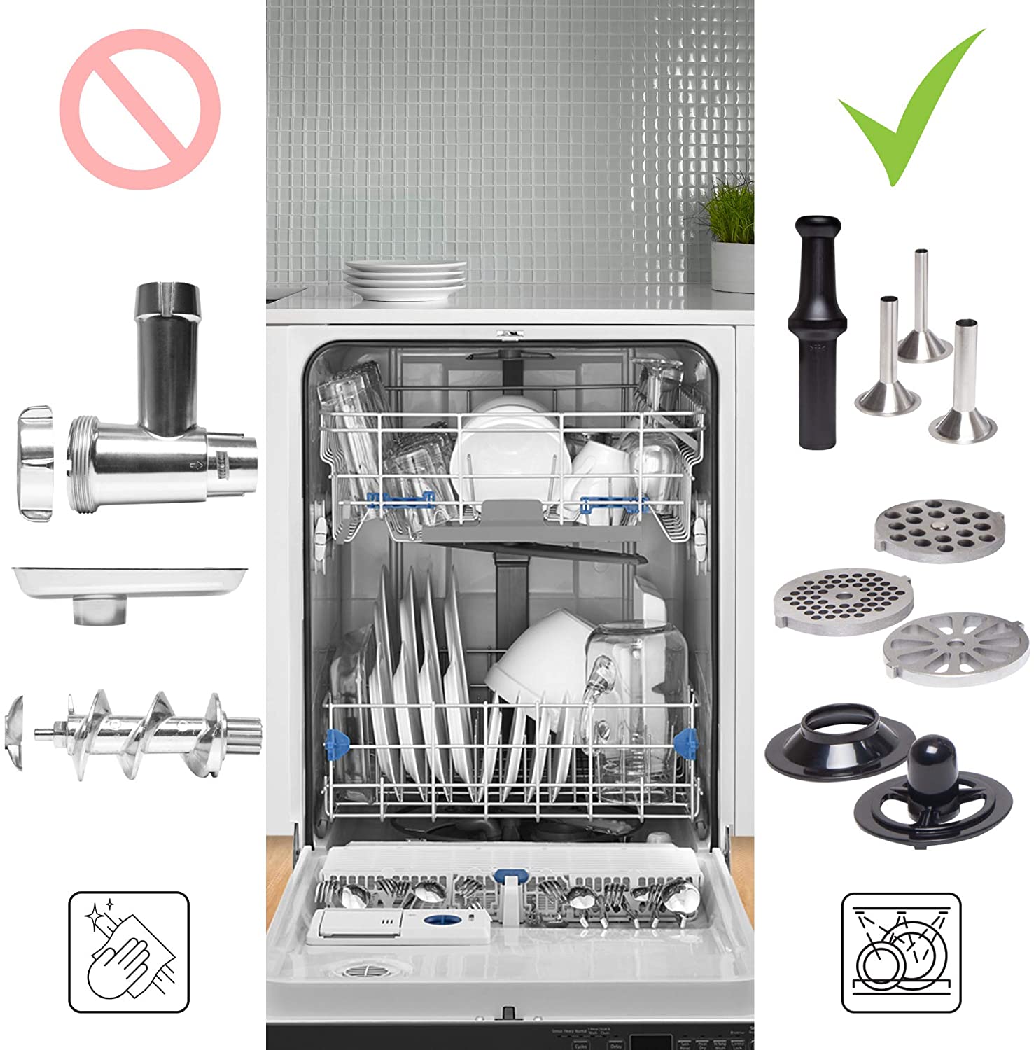 Duronic MG301 Tritacarne in acciaio inossidabile 3000 W  Accessori per salsicce, 3 dischi di macinazione, kibbe  Ideale per creare piatti a base di carne o verdure (hamburger vegani)
