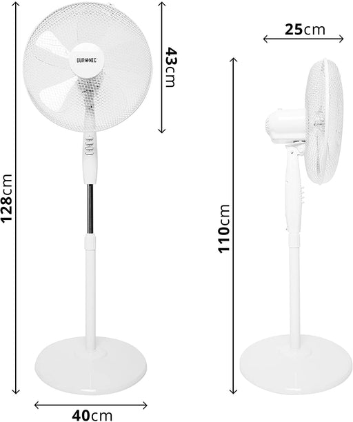 Duronic FN30 Ventilatore a piantana 60W | 3 velocità | 110 a 128 cm regolabile in altezza | 5 Pale ultra silenzioso e ventola oscillante | Base circolare | Motore potente | Ideale per uso notturno