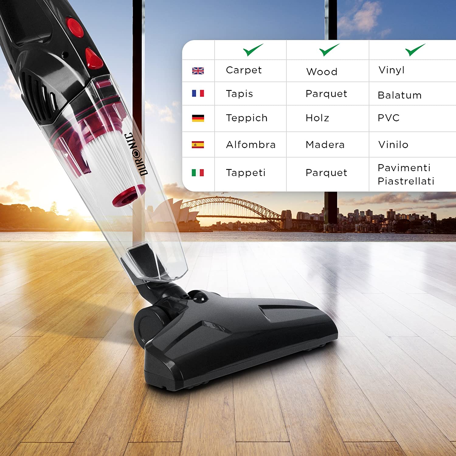 Duronic VC8 BK Scopa Elettrica 800W – Aspirapolvere e aspirabriciole senza sacco con filtro HEPA – Accessori inclusi – Ideale per ufficio e casa