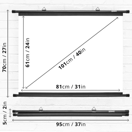 Duronic BPS40 /43 Schermo di proiezione 40” formato 4:3 / 81 x 61 cm telo proiettore telo da proiezione Barra a gancio per esterni ed interni Full HD 3D 4K - Home cinema home theater ufficio