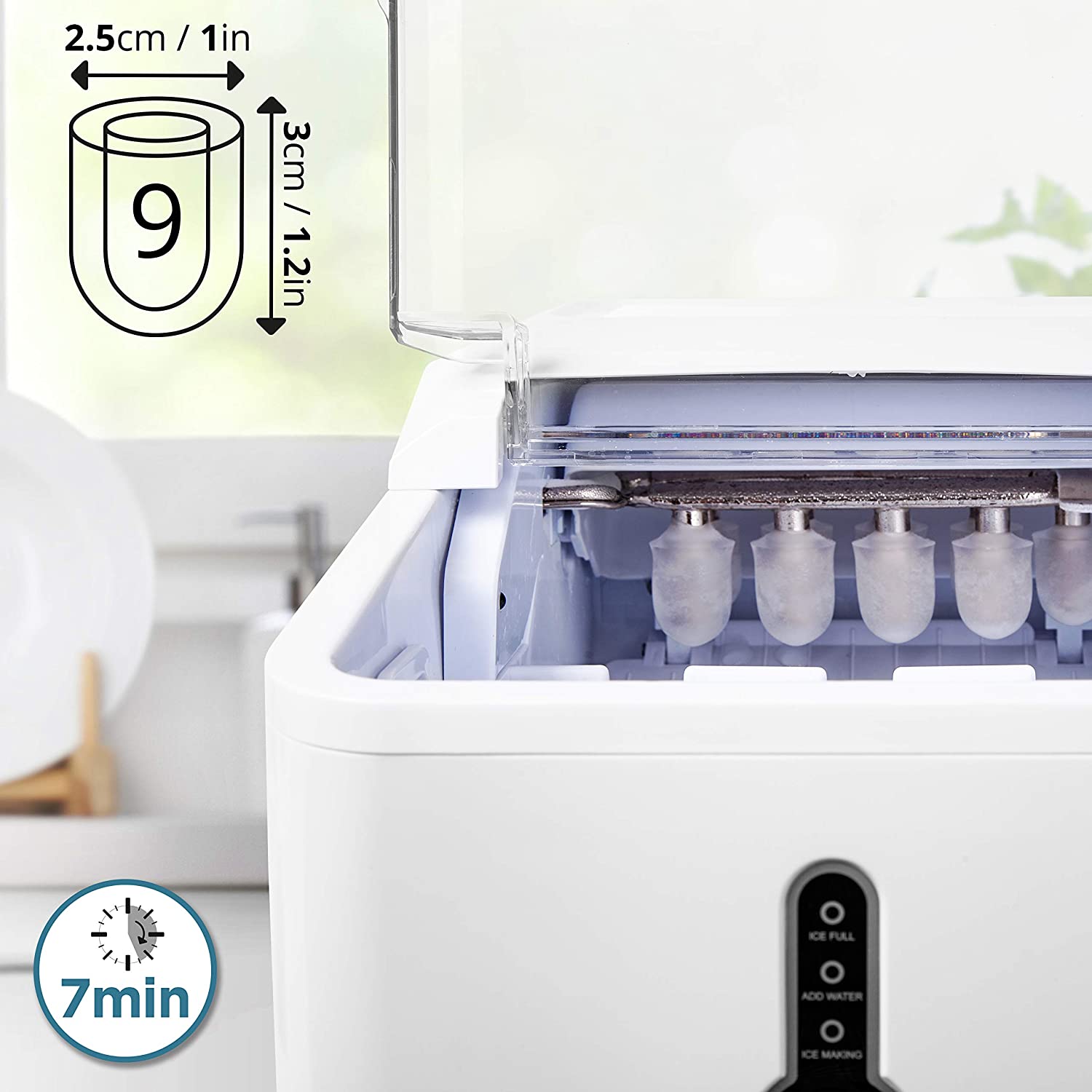 Duronic ICM120 Macchina per cubetti di ghiaccio 120W | 12 kg in 24h | Ghiaccio pronto in 7 min | Fabbricatore ghiaccio cestello 600 g | Serbatoio da 1,5 L l Paletta inclusa | Senza Impianto Idraulico