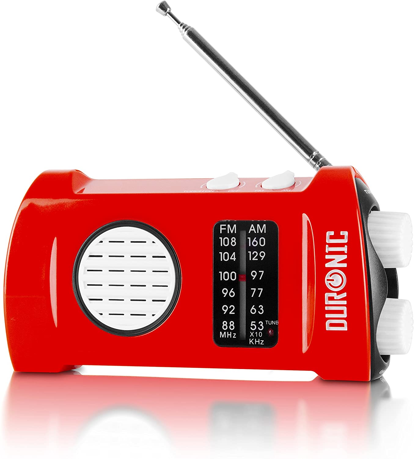 Duronic Ecohand Radio AM/FM - ricarica USB o dinamo – torcia - jack per cuffie – portatile – ideale per emergenze, escursioni, campeggio o pesca