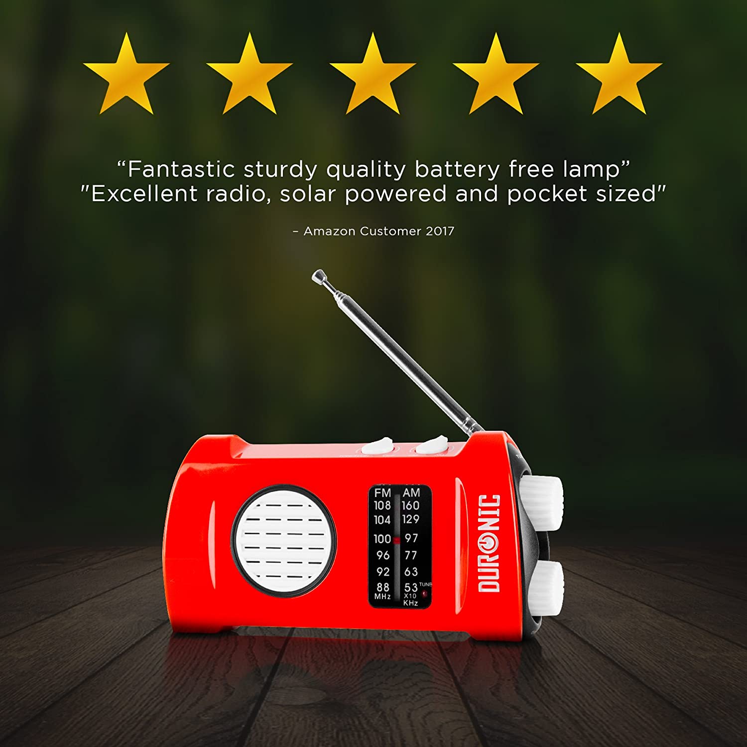 Duronic Ecohand Radio AM/FM - ricarica USB o dinamo – torcia - jack per cuffie – portatile – ideale per emergenze, escursioni, campeggio o pesca