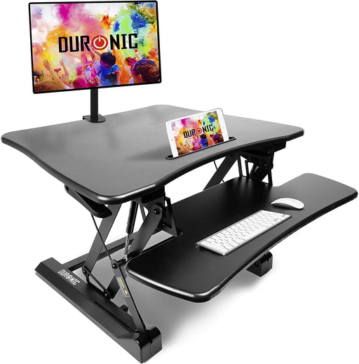 Duronic DM05D3 BK Postazione Lavoro  Altezza regolabile 15-50cm - Ampia Piattaforma 73x59cm - Portata 15kg  Scrivania ergonomica per Lavorare in Piedi con Supporto per Tastiera