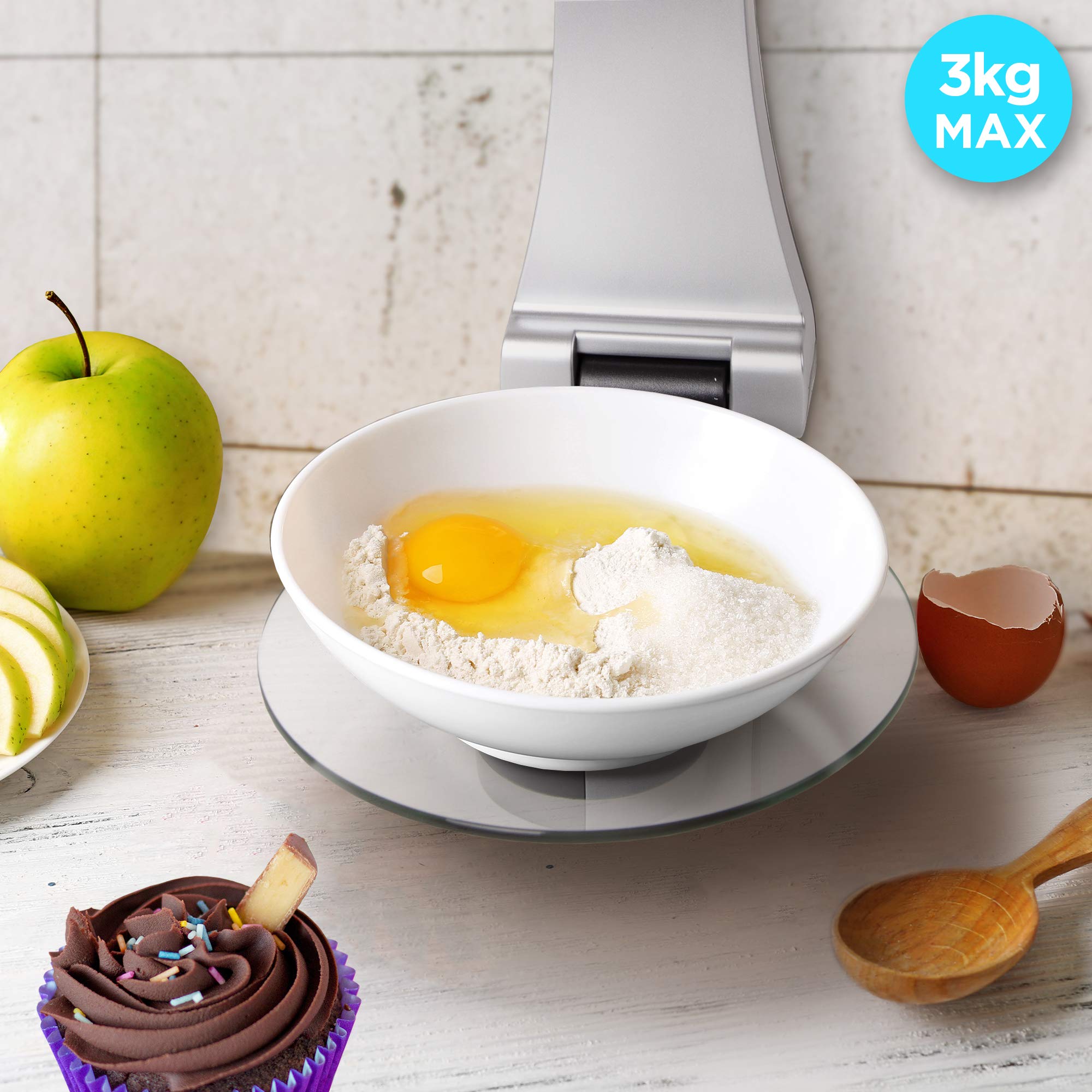 Duronic KS4000 Bilancia da cucina elettronica da muro - Bilancia ad alta precisione con piattaforma in vetro - Portata 1g / 3 kg - Funzione tara - Ideale per cucina e pasticceria