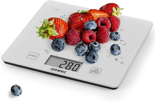 Duronic KS1080 Bilancia da cucina - Bilancia ad alta precisione con display digitale - Portata 1g / 5 kg - Piattaforma in vetro argento - Funzione Tara - Ideale per cucina e pasticceria