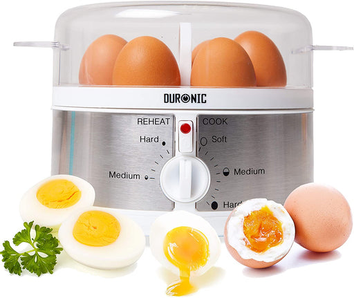 Duronic EB35 WE Cuociuova elettrico 350W Cuoci uova fino a 7 uova Bollitore uova per uova Sode Medie Alla coque Cuocitore di Uova con 2 vassoi per Frittata e uovo in camicia Omelet maker Egg cooker