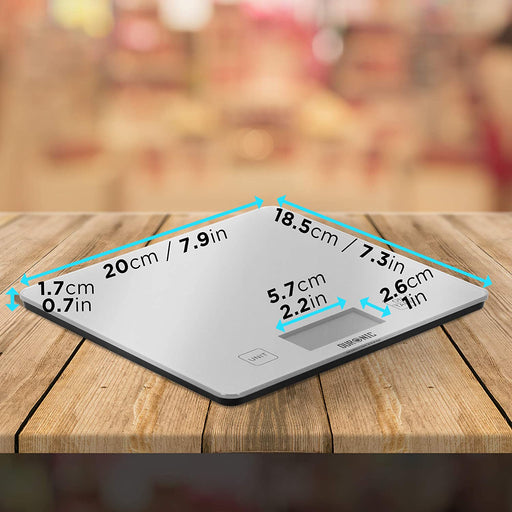 Duronic KS1080 Bilancia da cucina - Bilancia ad alta precisione con display digitale - Portata 1g / 5 kg - Piattaforma in vetro argento - Funzione Tara - Ideale per cucina e pasticceria