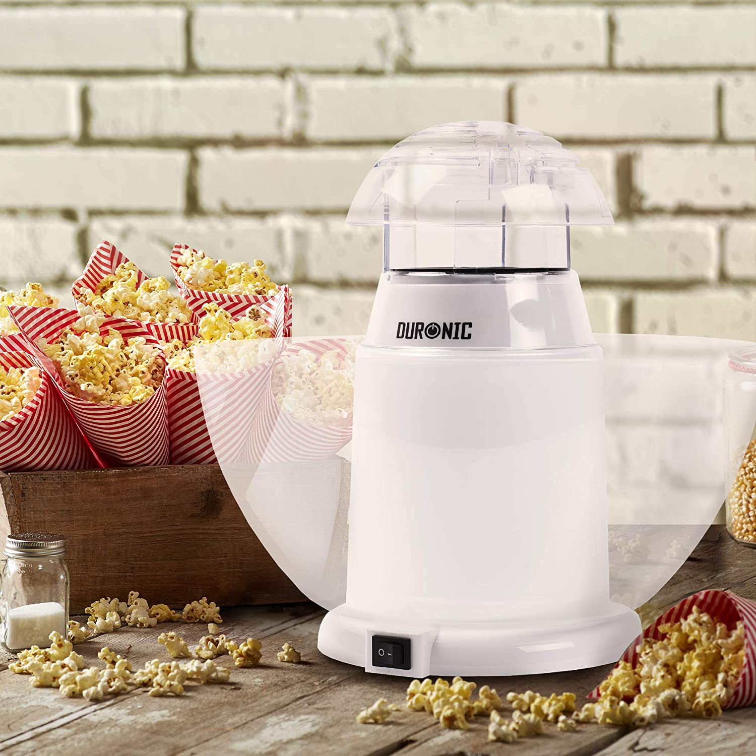Duronic POP50 WE Macchina per Popcorn ad aria calda bianca  Capacità di 50 g con ciotola rimovibile  Senza grassi o oli  Pop-corn senza olio  Basso contenuto calorico