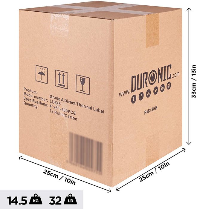 Duronic LL4X6 /12 Etichette adesive per stampante termica – 12 rotoli – 500 etichette 102 x 152 mm / 6” x 4” – adatto per stampanti zebra toshiba citizen – compatibile con tutti i tipi di corrieri