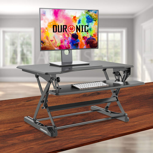Duronic DM05D23 BK Postazione da Lavoro per Computer  Ampia piattaforma 90 x 57 cm  Altezza regolabile 15 a 59 cm  Scrivania regolabile per Monitor, tastiera, Laptop