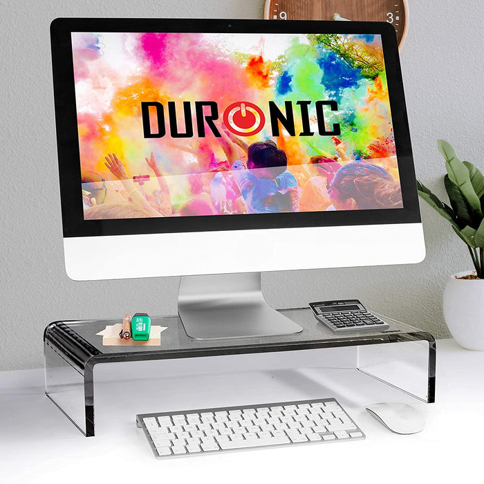 Duronic DM054 supporto monitor scrivania supporto da tavolo per monitor schermo laptop in vetro acrilico nero 50x20 cm portata 30kg