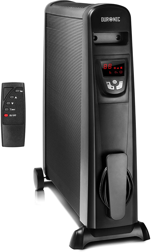 Duronic HV102 Stufa elettrica portatile 2500 W – Pannello radiante mica con termostato, timer, display digitale e telecomando – 3 livelli di potenza - Riscaldatore a basso consumo