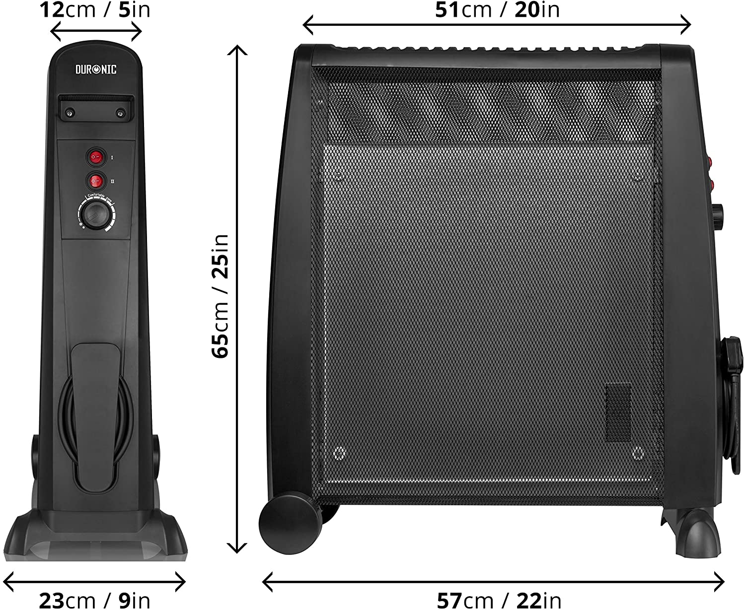 Duronic HV101 Stufa elettrica con pannelli in mica 2500 W  Termoconvettore con termostato integrato  3 funzioni di riscaldamento - Riscaldatore Micatermico a basso consumo - Riscaldamento rapido