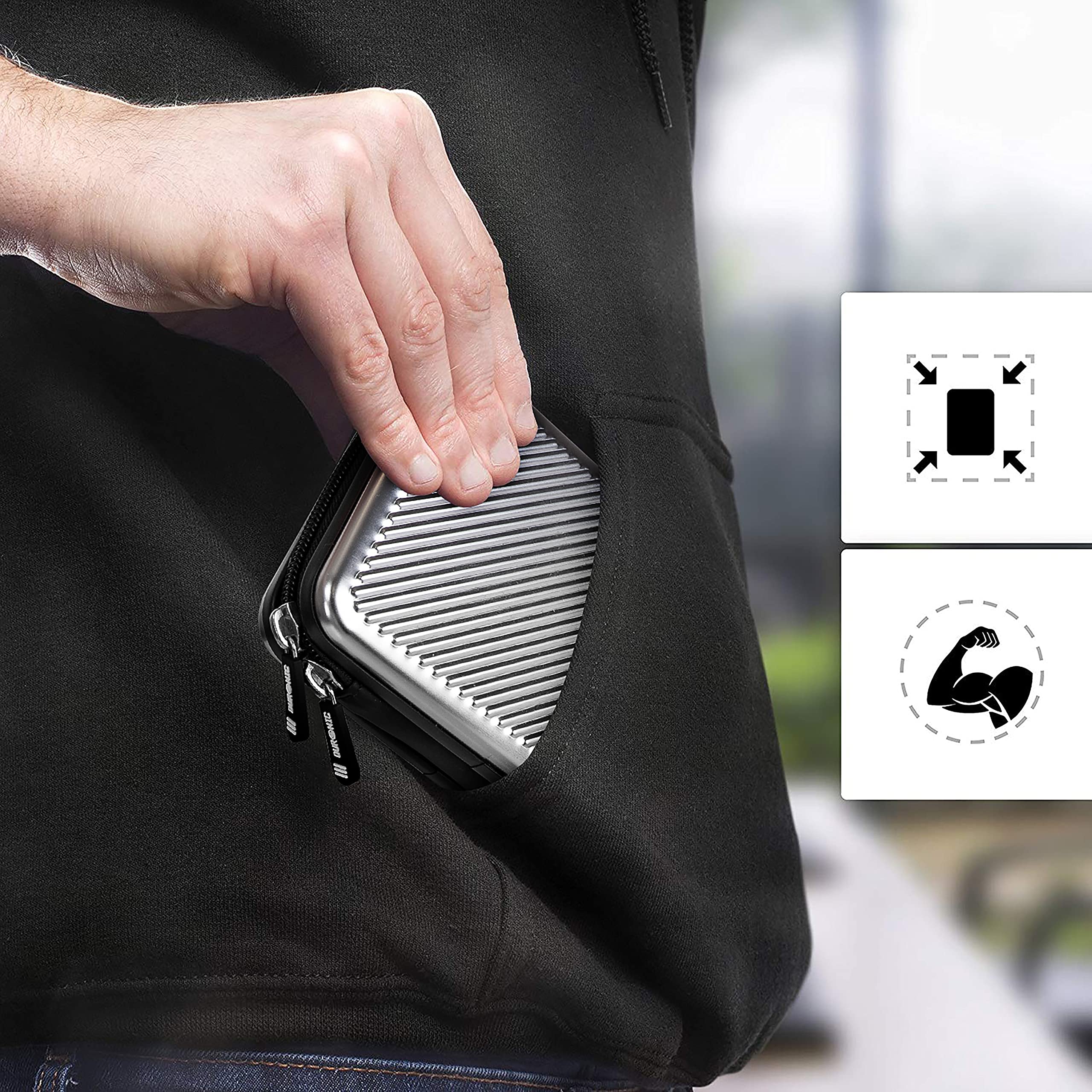 Duronic HDC3 SR Custodia rigida protettiva per disco rigido GPS carica batteria portatile | Borsa per dischi rigidi esterni 11 x 16 cm | Argento | Alluminio antiurto | Leggero e Compatto