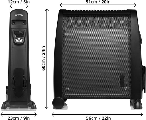 Duronic HV102 Stufa elettrica portatile 2500 W – Pannello radiante mica con termostato, timer, display digitale e telecomando – 3 livelli di potenza - Riscaldatore a basso consumo