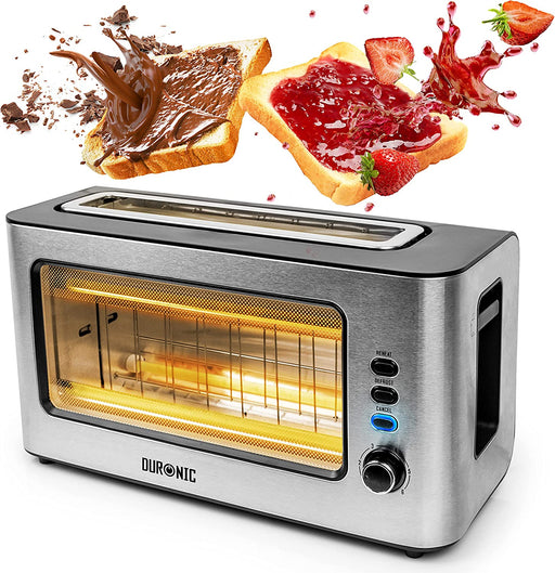 Duronic TB10 Tostapane elettrico 2 fette | 1000W e 6 livelli doratura | 3 funzioni | Finestra di controllo trasparente | Grande apertura | Scongelamento | Per pane, frittata, brioche, pancake, waffles