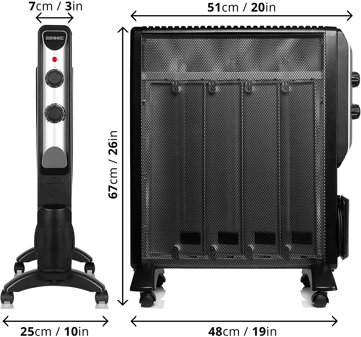 Duronic HV220 BK Stufa elettrica con pannelli in mica 2000 W  Termoconvettore con termostato integrato  2 funzioni di riscaldamento - Riscaldatore Micatermico a basso consumo - Riscaldamento rapido
