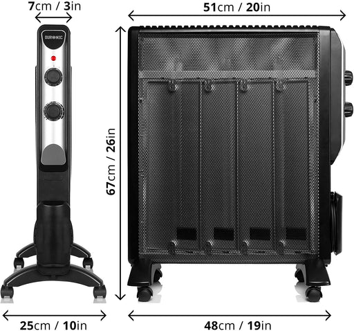Duronic HV220 BK Stufa elettrica con pannelli in mica 2000 W  Termoconvettore con termostato integrato  2 funzioni di riscaldamento - Riscaldatore Micatermico a basso consumo - Riscaldamento rapido
