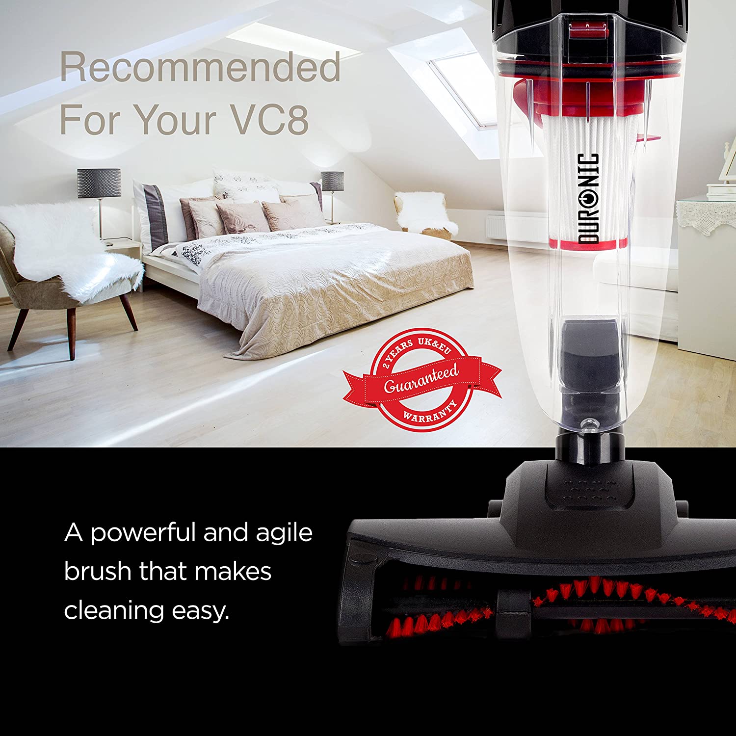 Duronic Turbo Brush VC8TB Spazzola extra per aspirapolvere Duronic VC8 - Spazzola per tappeti per ampliare e migliorare le prestazioni della scopa elettrica